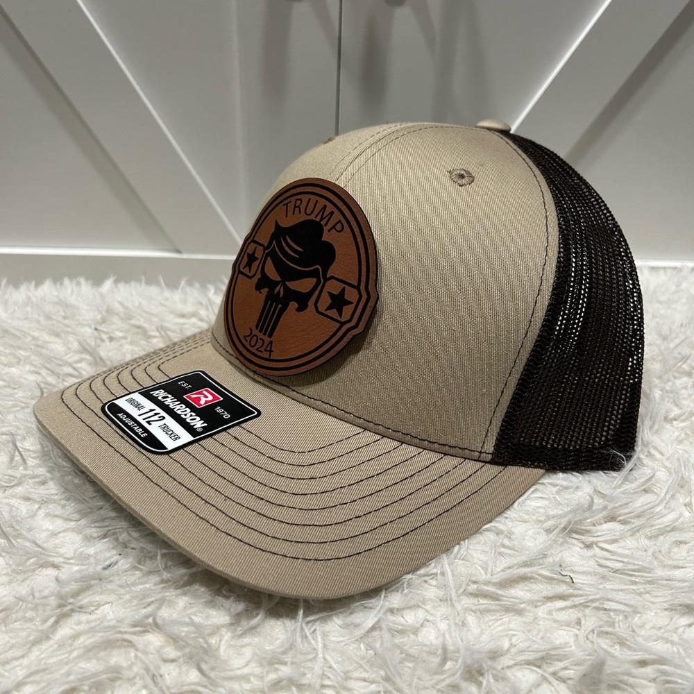 TRUMP 2024 Laser engraved Richardson 112 trucker hat.